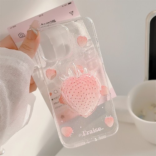 For iPhone 16 15 Pro Max 14 13 12 Phone Case Shockproof Cover Strawberry Bracket - Picture 3 of 7