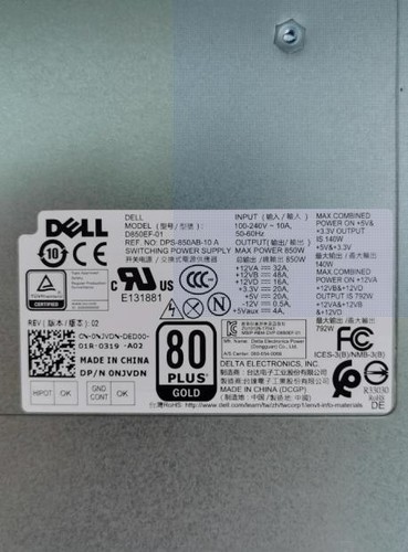 Fuente de alimentación Dell Alienware XPS8930 T3630 850W D850EF-01 NJVDN 0WTGN - Imagen 5 de 5