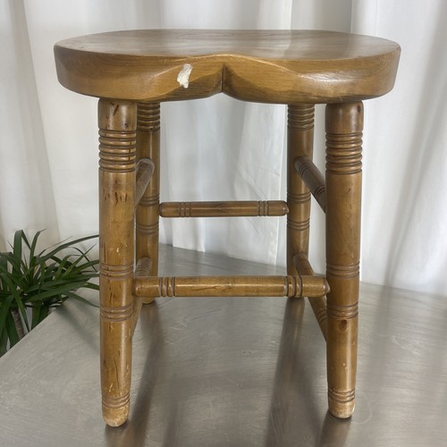 Vintage Saddle Stool Light Wood Rustic Solid Low Seat Farmhouse Country Style #2 - Picture 2 of 10