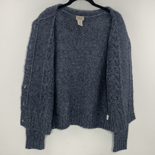 LL BEAN Strickjacke klein blau Wollmischung meliert Zopfmuster Pullover Knopf Vintage gebraucht, in einwandfreiem Zustand - Bild 3 von 9