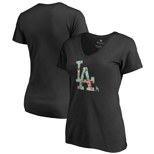 Women's Black Los Angeles Dodgers Lovely V-Neck T-Shirt - Picture 1 of 3