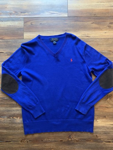 Polo Ralph Lauren Boys Pullover V-Neck Sweater W/ Elbow Patches Sz L 14-16 - Picture 8 of 10