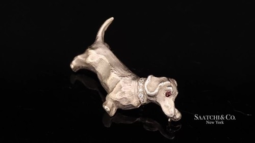 14k (585) White Gold Dachshund dog Brooch / Pin - Video 1 of 1