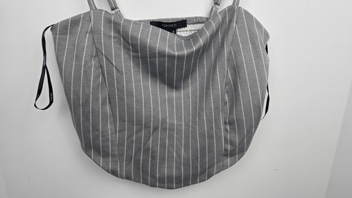 Forever 21 Women's Crop Shirt Tank Sleeveless Gray White Striped Cami Medium - Picture 2 of 10