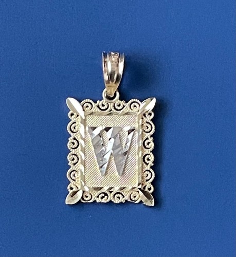 10K Solid Yellow Gold Diamond Cut Initial Letter A to Z Rectangle Charm Pendant - Picture 50 of 54