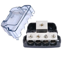 4 Way Power Distribution Block, 0/2/4 AWG Gauge In, 4/8/10 Gauge Out, Car Audio