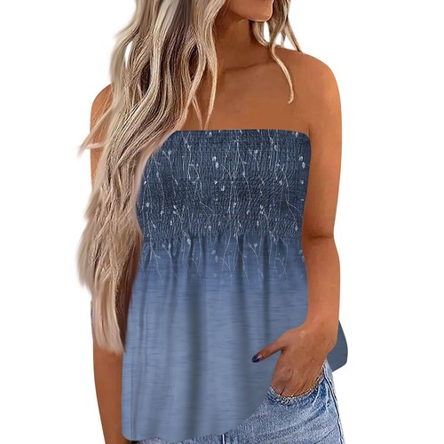 Summer Sleeveless Top,Womens Sheering Boob Tube Ladies Gather Bandeau Ruched Top - Picture 31 of 45