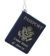 Glass US Passport Travel Ornament for Christmas Tree - NEW