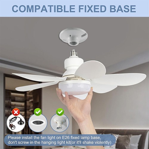 Socket Fan with Light Quiet Ceiling Fan Light 3 Color Dimmable E27 Ceiling Fan - Picture 9 of 27