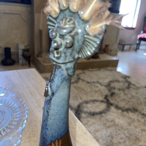 SKULL Kokopelli Blue ART Pottery 16” Statue Figurine Brings GOOD LUCK Cool - Picture 6 of 11