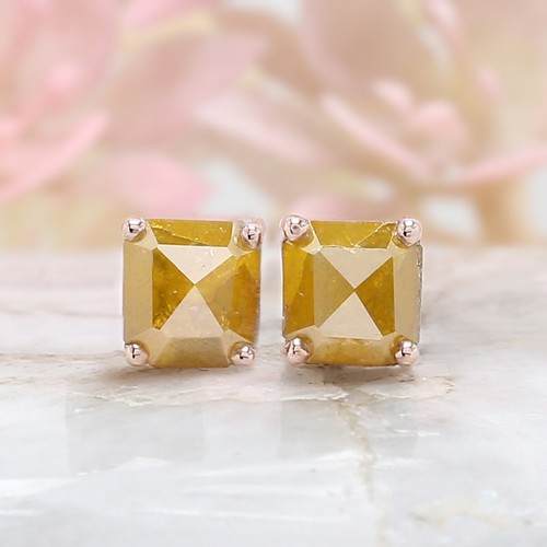 Radiant Yellow Color Diamond Earring 14K Rose White Yellow Gold Earring KDK1275 - Picture 1 of 10