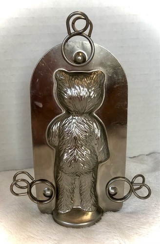 Vintage Schokolade Süßigkeitenform stehender Teddybär mit Baum Metall - Bild 2 von 4
