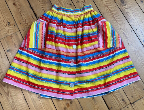1950s true vintage candy stripe cotton skirt W 25" buttons & large side pockets - Picture 3 of 16