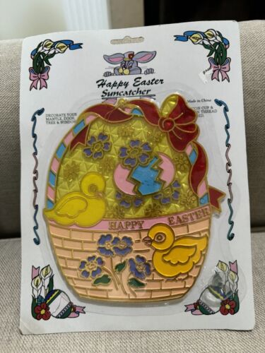 2 Plastic Sun Catchers Easter Designs Stained Glass Style Vintage New - Picture 2 of 4