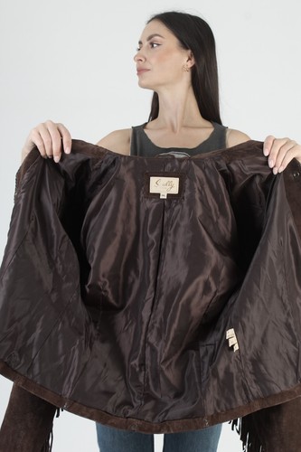 Scully Leather Womens Fringe Jacket Beaded Western Conchos Brown Suede Coat XXL - Picture 7 of 9