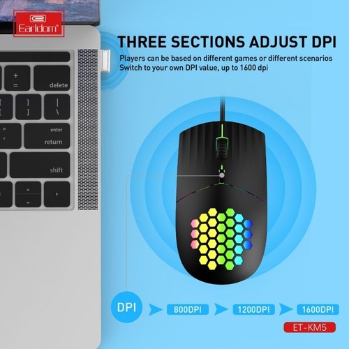 USB C Mouse with Colorful Lights for Type C Devices 1600DPI Gaming Mouse Corded - Bild 6 von 8