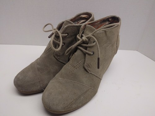 TOMS Kale Womens Lace-Up Ankle Boots Booties WEDGE Desert Taupe Suede  Size 7.5 - Picture 1 of 12