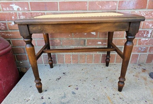 Vintage Oak & Cane Bench Footstool Ottoman - Picture 4 of 8