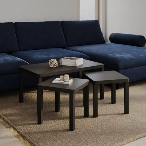3Pc Wooden Coffee Table Set Side Sofa Living Room Furniture Nesting Tables - Picture 8 of 19