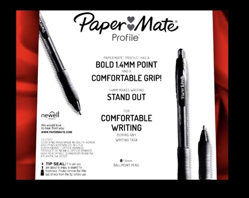 Penne a sfera retrattili profilo Paper Mate 8 ct, grassetto, 1,4 mm, con impugnatura, nero - Foto 4 di 24