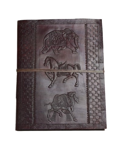 Notiz Skizzen Gäste Lederbuch XXL Vintage Handmade Indien Elefant Kamel Pferd XL - Bild 1 von 10