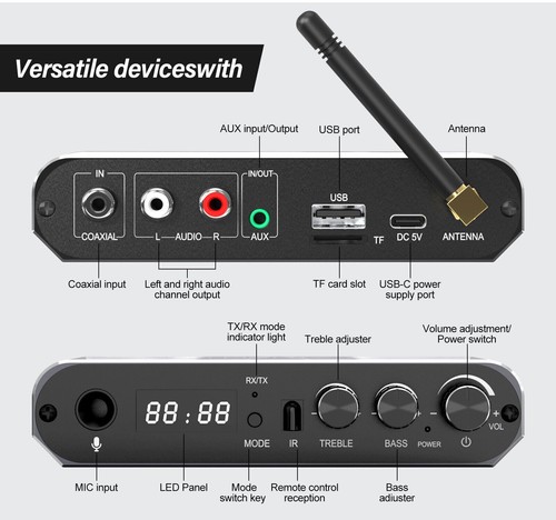 Adaptateur Audio Stéréo Longue Portée Bluetooth5.1 U Disk TF MIC avec Télécommande APP - Photo 3/22