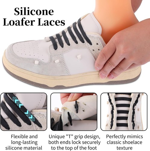 No Tie Shoe Laces Stretchy Silicone Elastic Lazy Shoelaces Rubber Flat Shoe Ties - Picture 3 of 11