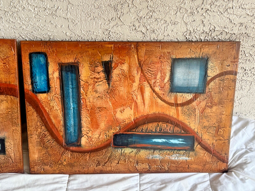 KAY BRADFORD ORIGINAL ACRYLIC DIPTYCH ON CANVAS ABSTRACT WALL ART PAINTING 2004 - Picture 3 of 16