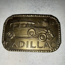 CADILLAC V12 BELT BUCKLE-HEAVY DUTY, THICK WESTERN STYLE BRASS BELT BUCKLE