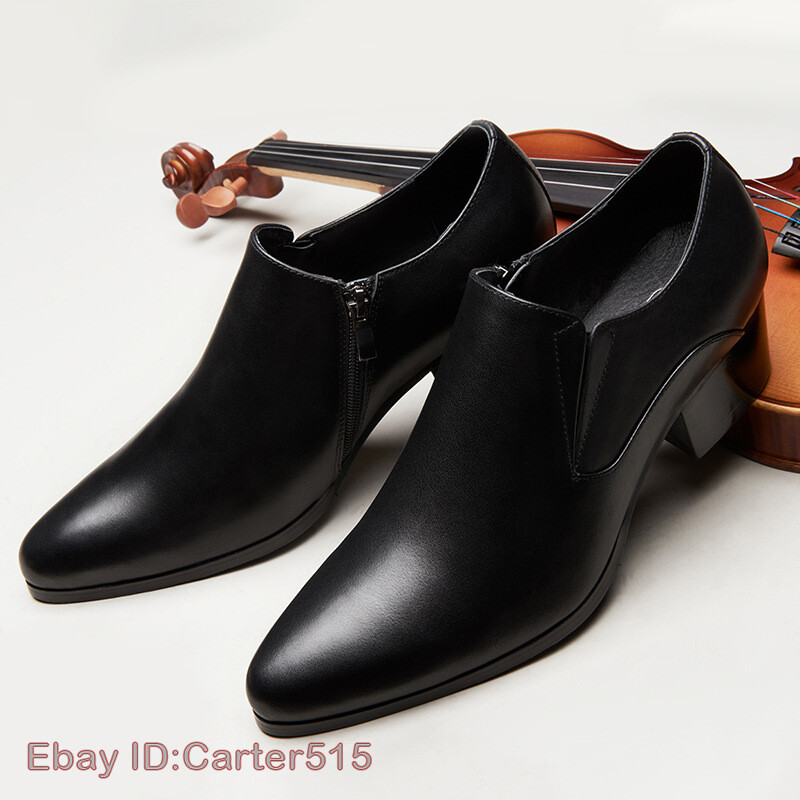 Men's Leather Chelsea Boots Formal Dress Shoes with Cuban Heel Pointy Toe-image