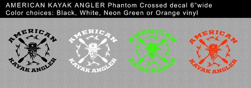 American Kayak Angler PHANTOM CROSSED fishing decal sticker 6"w 4 color choices - Picture 2 of 10