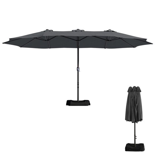 15 Ft Patio Market Umbrella with Base Dark Gray N5 - Picture 5 of 11