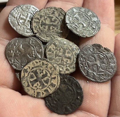 1100s Diner Medieval Spanish Silver Billon Crusaders Templar Cross Old Coin 1 C. - Picture 2 of 2