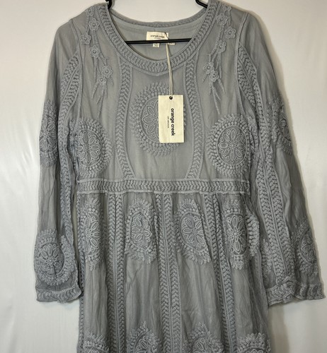 Orange Creek silver Dress Size M Embroidered Lace Flower - Picture 2 of 8
