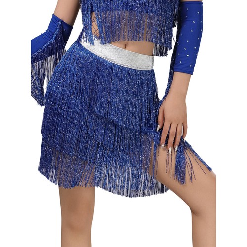 Damen Rock Tassel Tanzkleidung Club Kleid Bund Minirock Fringe Tanz Fließend - Picture 80 of 102