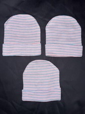 6 ROUNDED HOSPITAL HAT Newborn Baby Blue Pink Striped Cap Beanie 6 in a Lot