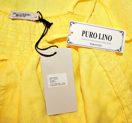 Lungo L’Arno 100% Linen Spaghetti Strap Tiered Maxi Dress in Yellow sz L to XL - Picture 12 of 14