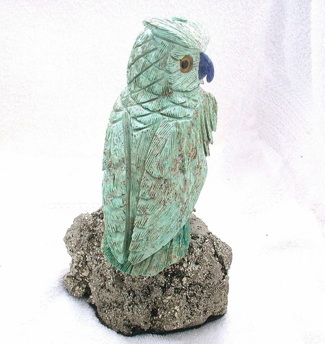 LARGE 6 Lb 11.3 oz Carved Chrysocolla Jasper Owl Bird Carving Pyrite Base EB45 - Picture 4 of 4
