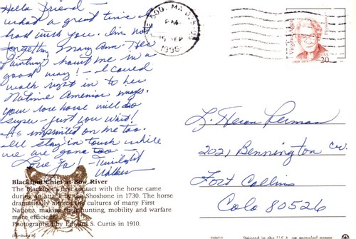 POSTCARD American Indian Blackfoot Cheif at Bow River POSTED Cape Cod 1996 - Picture 2 of 2