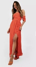 Off Shoulder Chiffon Orange Maxi Dress 14 Ethereal Whimsy Fairy Boho Chic Flowy