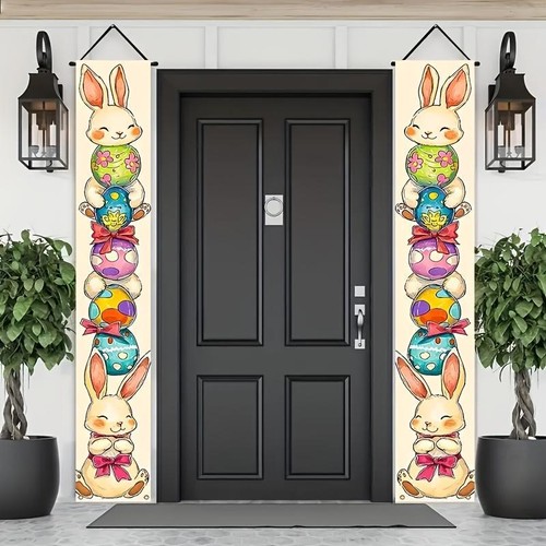 2pcs Happy Easter Bunny Door Banners Polyester Easter Egg Decorative Flags - Picture 4 of 28