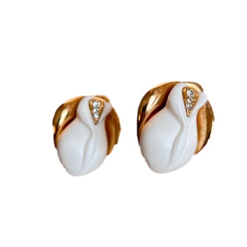 Vintage Kenneth J Lane Midnight Rose White Gold Tone Earrings 1989 Avon - Foto 5 di 7