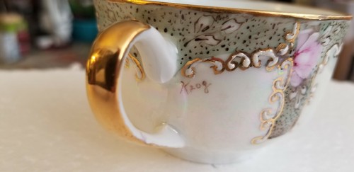 Vintage Hutschenreuther handbemalt Porzellan Blumen Tasse & Untertasse Germany 1814 - Bild 5 von 10