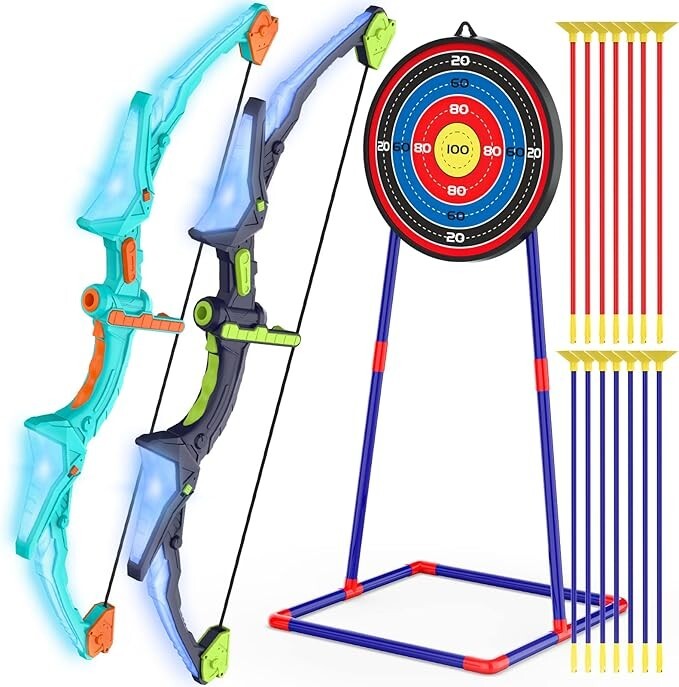 Juego de 2 arcos y flechas para niños con luces LED 14 flechas con ventosa.nuevo