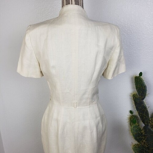 Vintage Kay Unger Dress 100% Linen Midi Wrap Pencil size 8 Short Sleeves Ivory - Picture 10 of 15