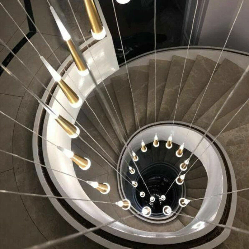 LED Spiral Chandelier Staircase Pendant Lamp Acrylic Ceiling Light Villa - Image 2 of 4