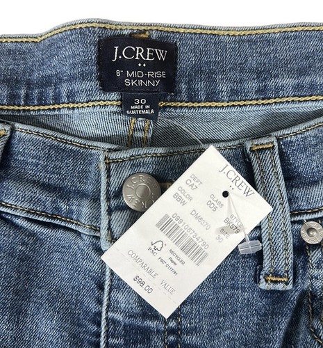 NWT J CREW Signature Stretch DENIM Medium Wash 8” Mid-Rise Skinny Jeans Size 30 - Picture 9 of 11