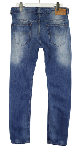 Diesel Thavar Slim-Skinny 0RB04 Hommes Jeans W33/L34 Bleu Délavé Whiskers Zippé - Picture 2 of 11