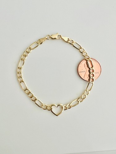 10K Gelbgold Herz 7' Figaro 18' Halskette - zierliches leichtes Armband oder Halskette - Bild 11 von 11
