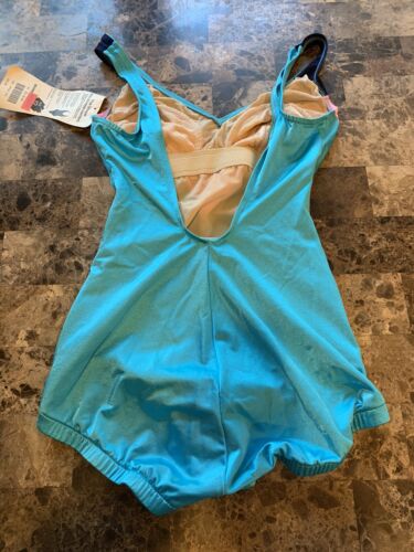 Deadstock Vintage 80s Chevron Swimsuit - Size 12 Long Torso Tall Shimmery Fabric - Picture 7 of 12